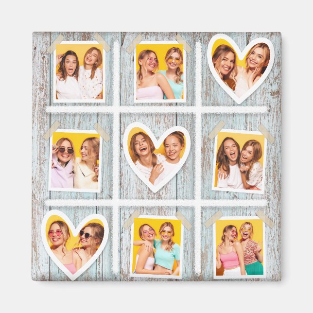9 Foto Collage Rustic Wood Hört die besten Freunde Magnet (Vorne)