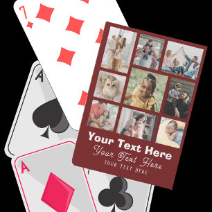 9-Foto-Familie oder Collage mit Textburgundy Spielkarten