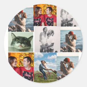 9 Foto individuelles personalisiertes Collage Runder Aufkleber