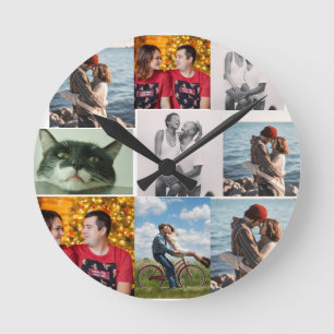 9 Foto individuelles personalisiertes Kollage Runde Wanduhr