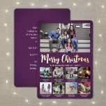 9 Foto Lila Frohe Weihnachten Moderne Collage Folien Feiertagskarte<br><div class="desc">Senden Sie stilvolle fröhliche Grüße und teilen Sie 9 Ihrer Lieblingsfotos mit einer individuellen Foto Collage lila und Goldfolie Urlaubskarte. Der gesamte Text auf dieser Vorlage lässt sich einfach so anpassen, dass er jeden beliebigen Text enthält, z. B. Frohe Weihnachten, glückliche Feiertage, Frohe Festtage, Neujahrsjubiläen usw. (IMAGE PLACEMENT TIP: Eine...</div>