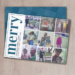 9 Foto Offset - Bold Merry - Dark Denim Blue Feiertagskarte<br><div class="desc">FRONT DESIGN: Eine Collage von 9 Fotos in einem einfachen Raster, um viele Bilder aus dem vergangenen Jahr zu markieren. Das Foto-Raster ist nicht in der Mitte, und ein dünner Rand umschließt die gesamte Karte. Moderne Optik mit denim blauen Akzenten und "fröhlich" in einem großen serifenlosen Schriftart. Der Hintergrund ist...</div>