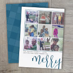 9 Foto Offset - Fett formatiert - Dunkelblau Feiertagskarte<br><div class="desc">FRONT DESIGN: Eine Collage von 9 Fotos in einem einfachen Raster, um viele Bilder aus dem vergangenen Jahr zu markieren. Das Foto-Gitter ist nicht in der Mitte, und ein dünner Rand umgibt die Fotos. Moderne Optik für eine Urlaubsfotokarte mit denim blauen Akzenten und "fröhlich" in einem großen, trendigen Script-Schriftart. Der...</div>