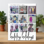 9 Foto Offset - Happy Holidays Black and White - Feiertagspostkarte<br><div class="desc">FRONT DESIGN: Eine Collage von 9 Fotos in einem einfachen Raster, um viele Bilder aus dem vergangenen Jahr zu markieren. Das Foto-Raster ist nicht in der Mitte, wobei die Familiennamen einen Rand um die Collage des Fotos bilden. Modernes Design für eine Urlaubskarte mit modernen Akzenten und "Happy Houses" in einem...</div>