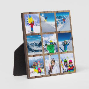 9-Foto-Raster-Collage rustikales Holz Fotoplatte