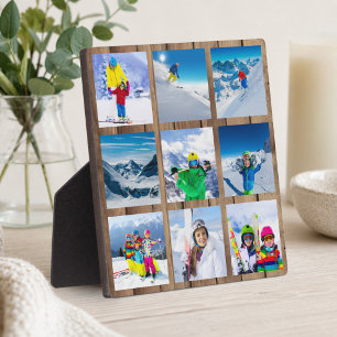 9-Foto-Raster-Collage rustikales Holz Fotoplatte