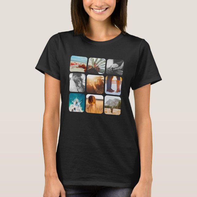 9 Foto Template Square Runded Frauen TShirt (Vorderseite)