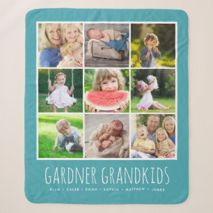 9 FotoCollage mit Grandkids-Namen Türkis Sherpadecke