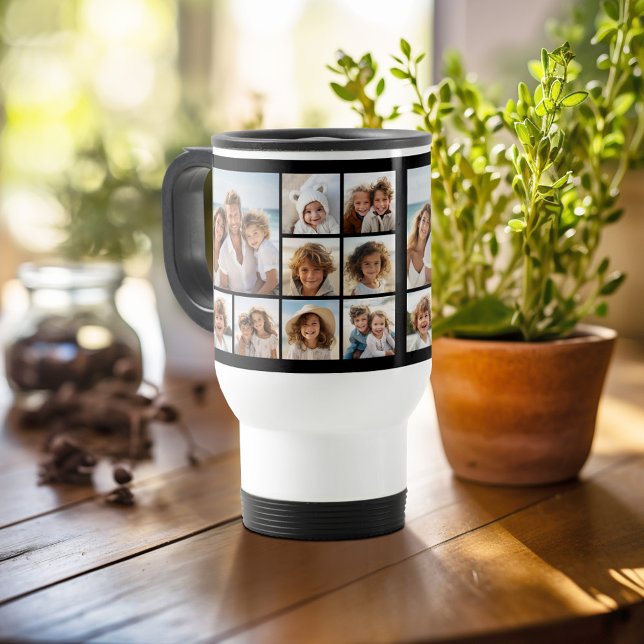 9 FotoCollage mit optionaler Hintergrundfarbe Reisebecher (Personalized travel mug - add photos and text or customize completely)