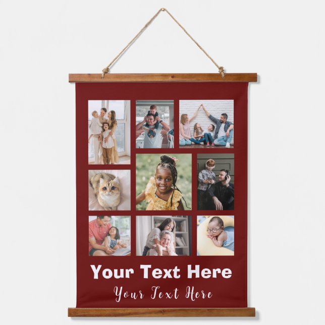 9 FotoCollage mit Skripttext weiß Wandteppich Mit Holzrahmen (Vorderseite)