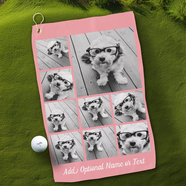 9 Fotos-Collage hinzufügen — Korallen bearbeiten Golfhandtuch (Personalized Golf Towel with Photos and Text)