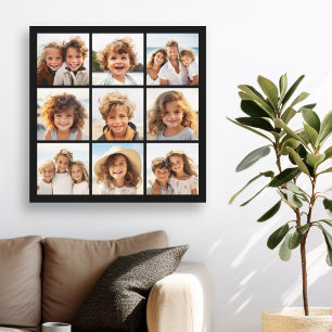 9 Fotos - Minimales Raster auf schwarzem Hintergru Leinwanddruck