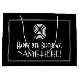9. Geburtstag — Art Deco Inspiriert Look "9" & Nam Große Geschenktüte