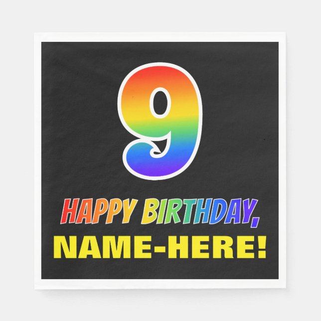 9. Geburtstag: Bold, Fun, Simple, Rainbow 9 Serviette (Vorderseite)