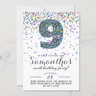 9. Geburtstag Confetti Einladung
