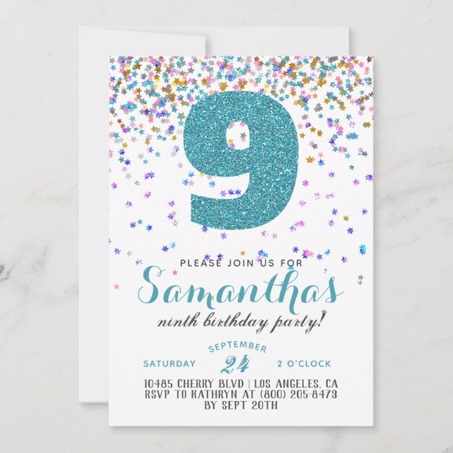 9. Geburtstag Confetti Einladung (Vorderseite)