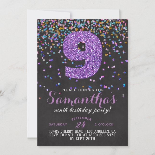 9. Geburtstag Confetti Einladung (Vorderseite)