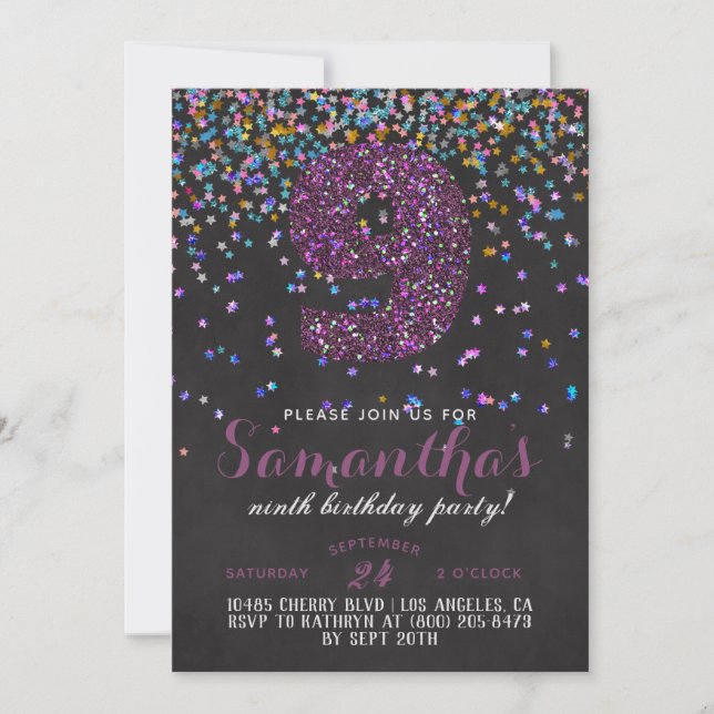 9. Geburtstag Confetti Einladung (Vorderseite)