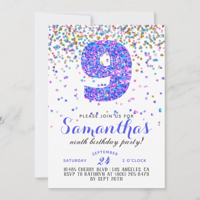 9. Geburtstag Confetti Einladung (Vorderseite)