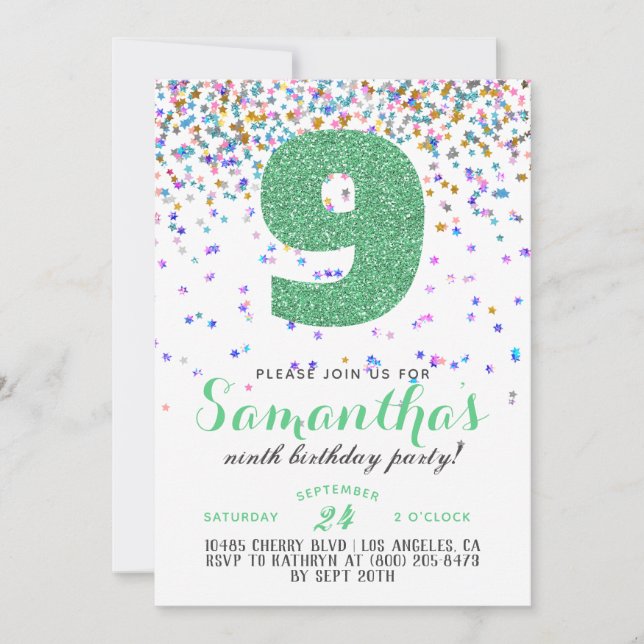 9. Geburtstag Confetti Einladung (Vorderseite)