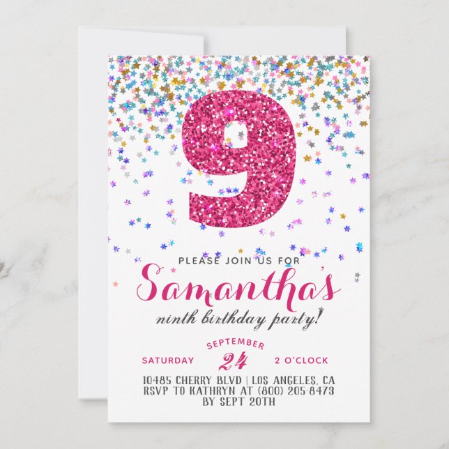 9. Geburtstag Confetti Einladung (Vorderseite)