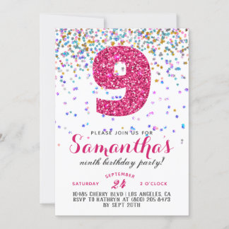 9. Geburtstag Confetti Einladung