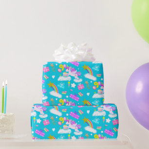 9. Geburtstag Einhorn Muster Rubin Farbe Geschenkpapier