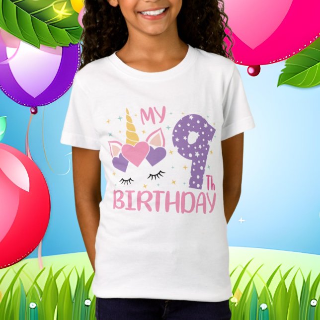 9. Geburtstag Einhorn Wortart T-Shirt (Von Creator hochgeladen)