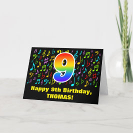 9. Geburtstag - Farbige Musiksymbole & Regenbogen  Karte