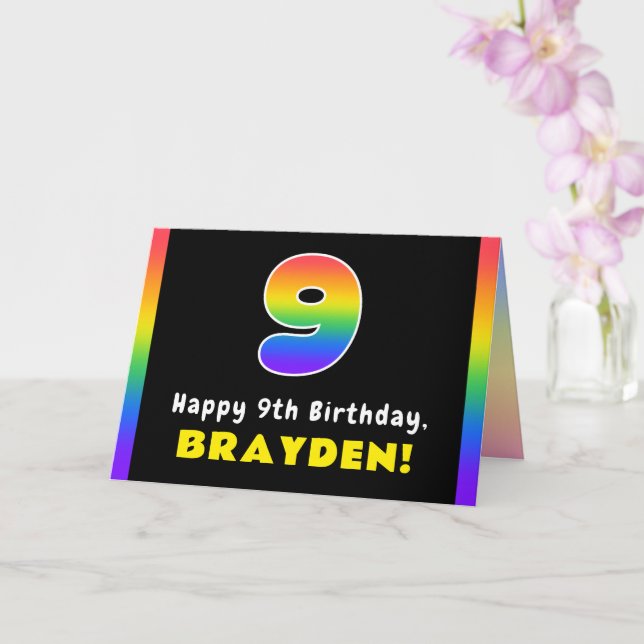 9. Geburtstag: Farbiger Regenbogen Nr. 9, Individu Karte (Orchidee)