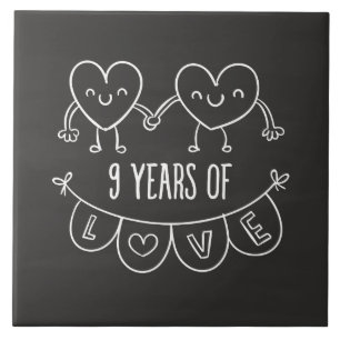 9. Geburtstag Geschenk Chalk Herzen Fliese