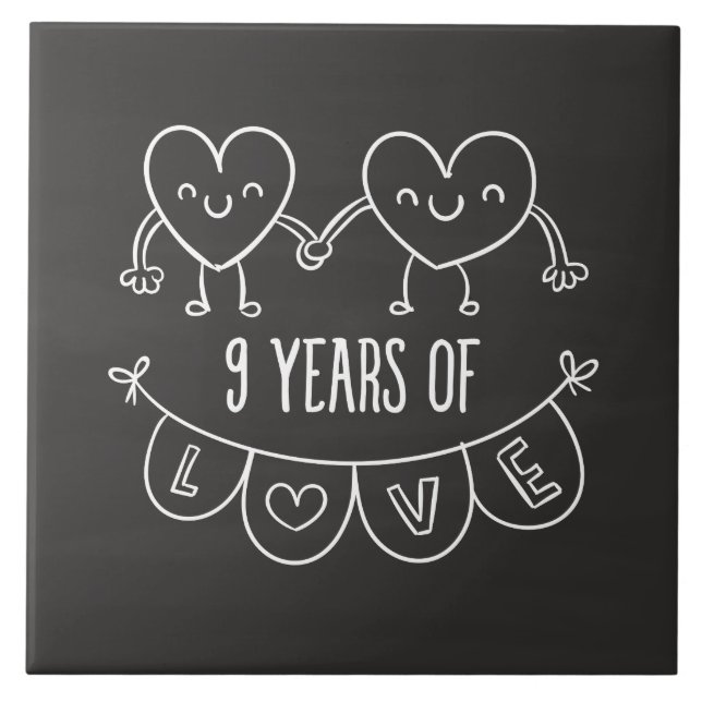 9. Geburtstag Geschenk Chalk Herzen Fliese (Vorderseite)