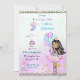 9. Geburtstag Girl Princess Afroamerikaner Einladung
