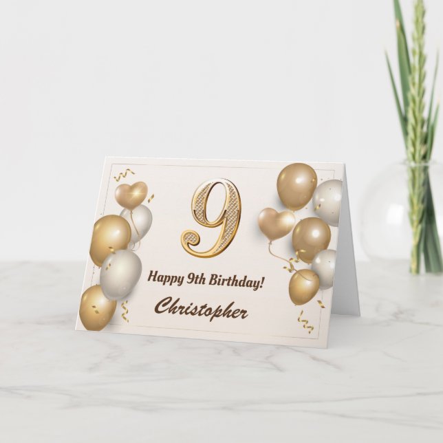 9. Geburtstag Gold Balloons und Confetti Geburtsta Karte (Vorderseite)