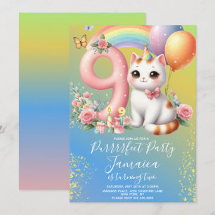 9. Geburtstag Kitten Regenbogen Party Einladung