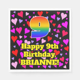 9. Geburtstag: Liebesherz-Muster, Regenbogen # 9 Serviette