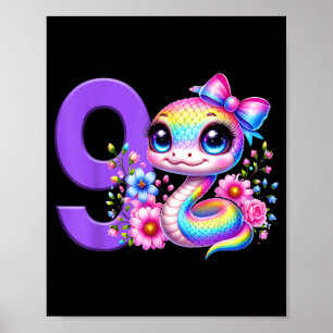 9. Geburtstag Mädchen Schlange Party Regenbogen Ko Poster