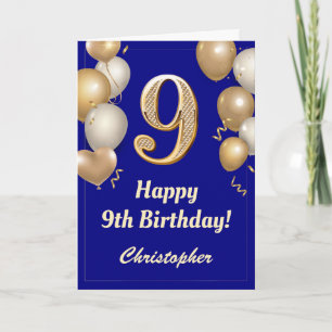 9. Geburtstag Navy Blue und Gold Balloons Confetti Karte