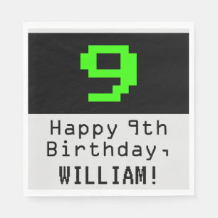 9. Geburtstag - Nerdy / Geeky Style "9 & Name" Serviette