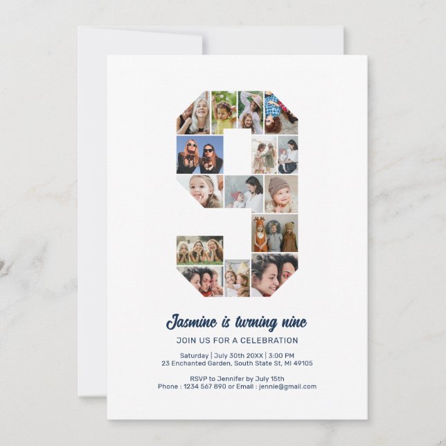 9. Geburtstag Nr. 9 Custom Foto Collage Einladung (Vorderseite)