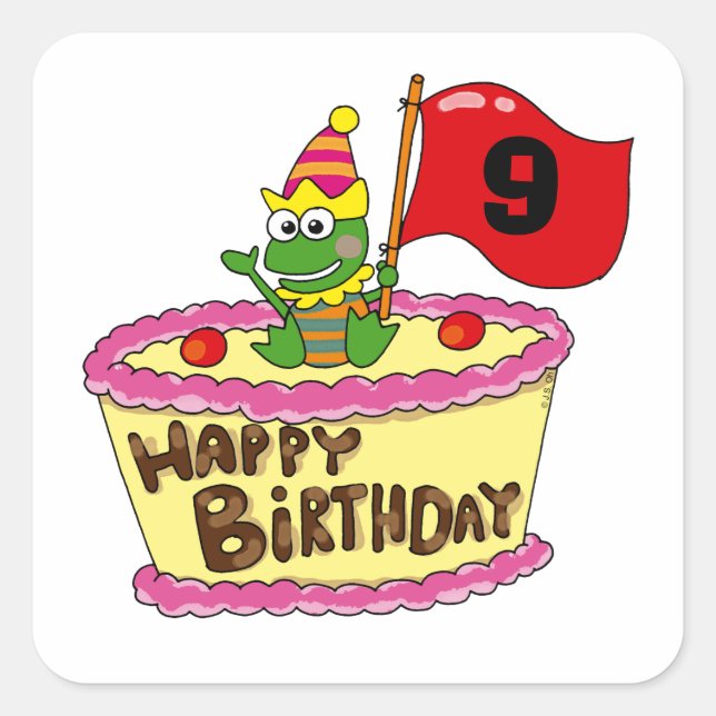 9. Geburtstag Quadratischer Aufkleber (Vorderseite)