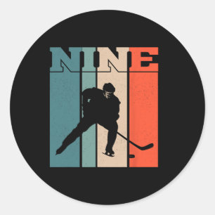 9. Geburtstag Retro Eishockey 9 Jahre alter Junge Runder Aufkleber