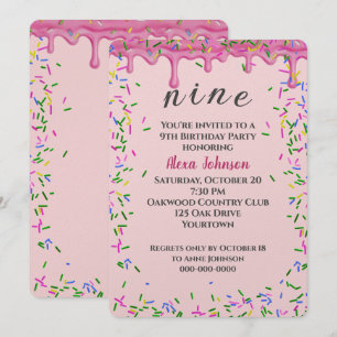 9. Geburtstag rosa Icing und Sprinklen Einladung