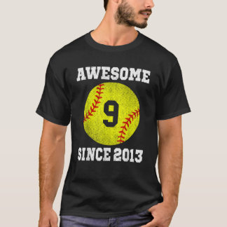 9. Geburtstag Softball Player 9 Jahre alt Vintag R T-Shirt