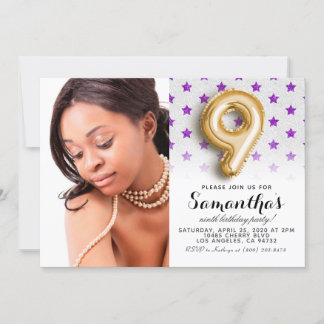 9. Geburtstag Star Confetti Portrait Einladung