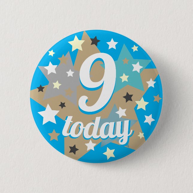 9. Geburtstag Sterne Blau Button (Vorderseite)