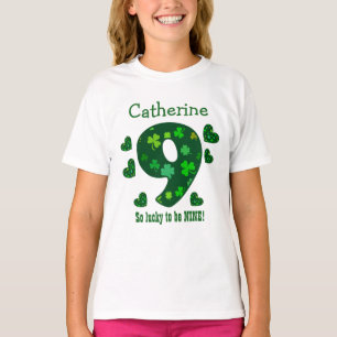 9 Geburtstags-Mädchen-Kleeblatt-Zahl-individuelle T-Shirt