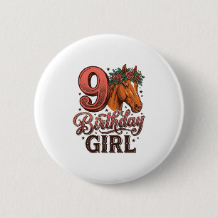 9. Geburtstags Mädchen Pferd Floral Vintage Design Button