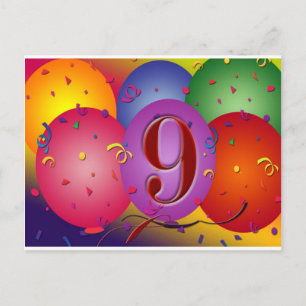 9. Geburtstagsparty Bunte Ballons Postkarte
