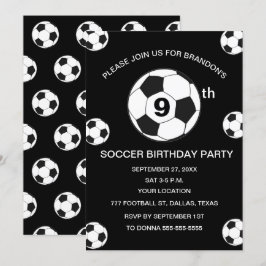 9. Geburtstagsparty Fußball Black Boys Sport Einladung